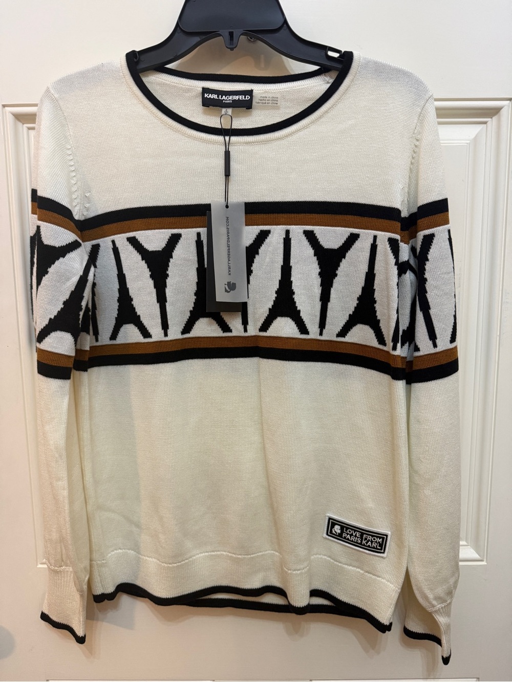 NWT Karl Lagerfeld Paris Eiffel Tower Sweater Ivory Black Small